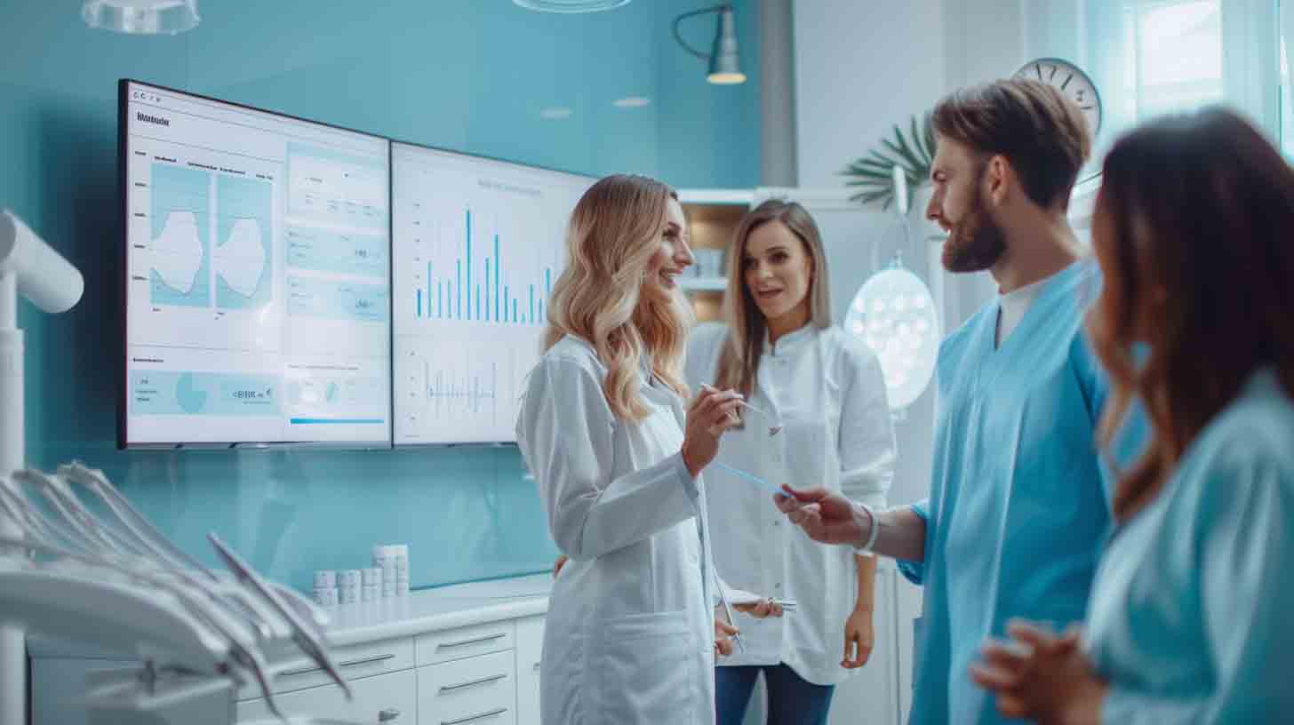 Dental marketing agency collaborating with a dentist to review patient growth and marketing performance data