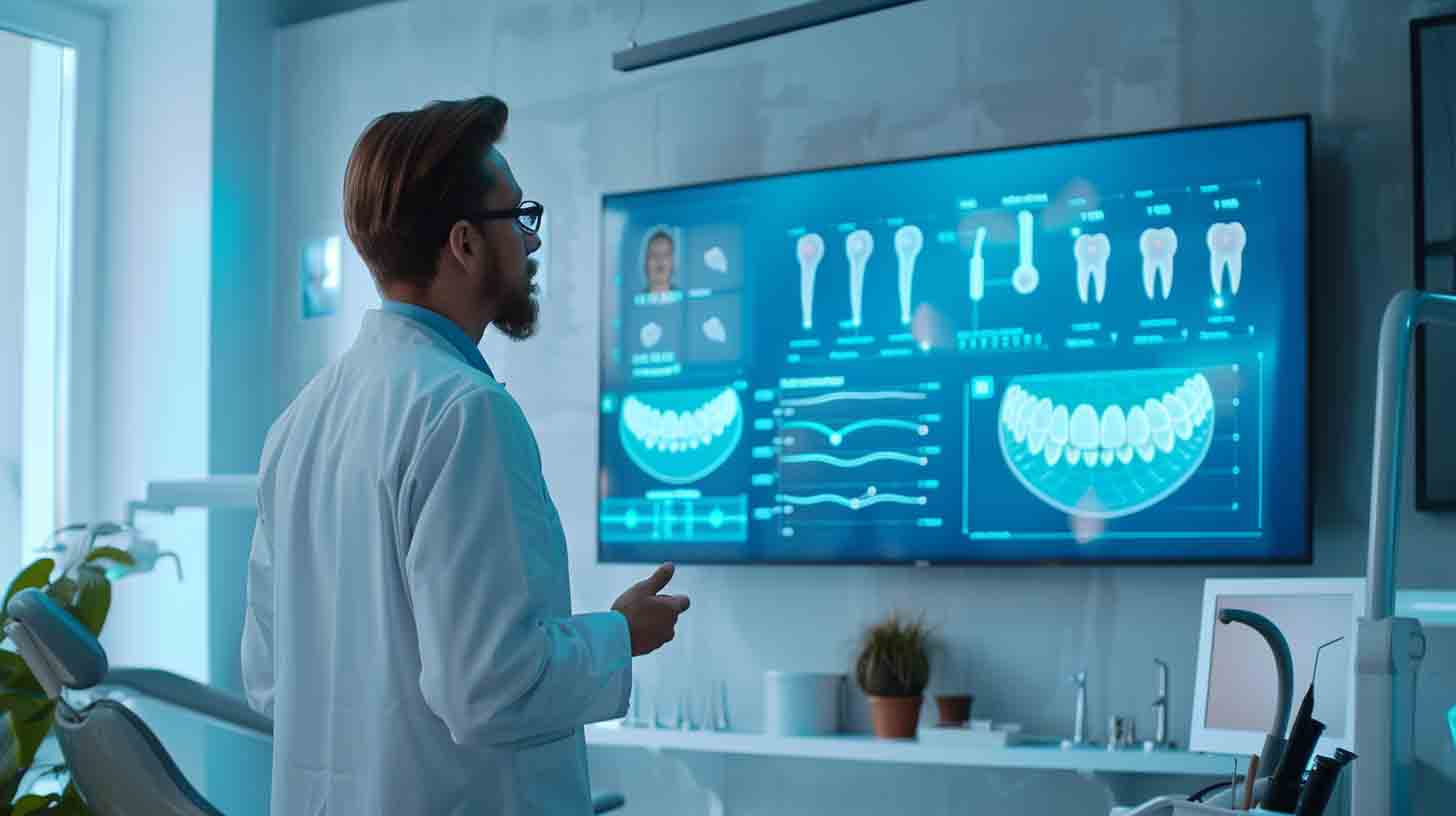 Dental practice reviewing marketing and patient analytics on a digital dashboard