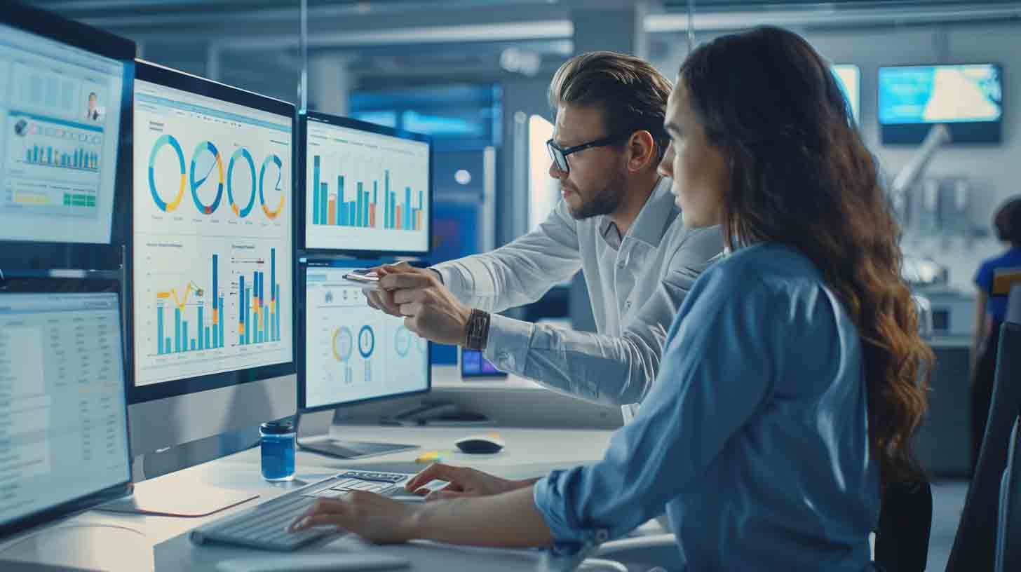 Marketing specialists analyzing dentist SEO and Google Ads performance on analytics dashboards