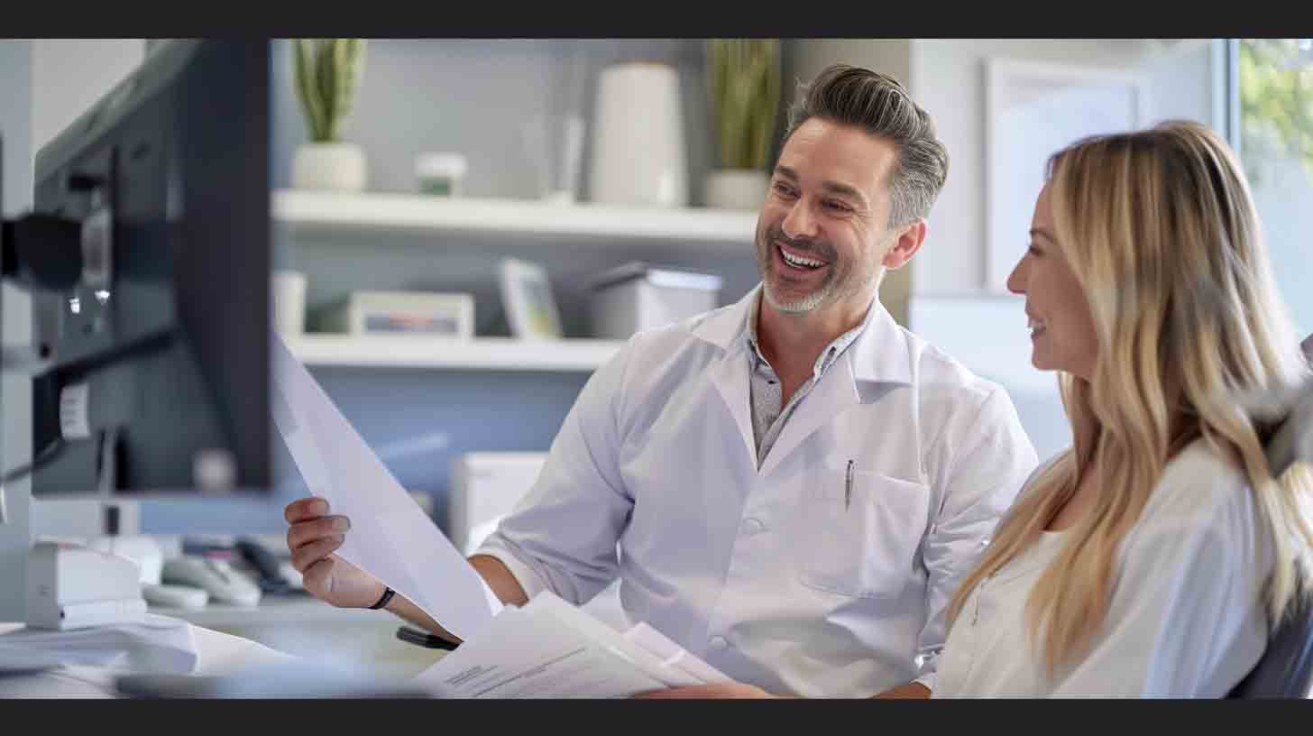 Dentist reviewing marketing results and patient growth metrics with a dental marketing consultant in San Diego